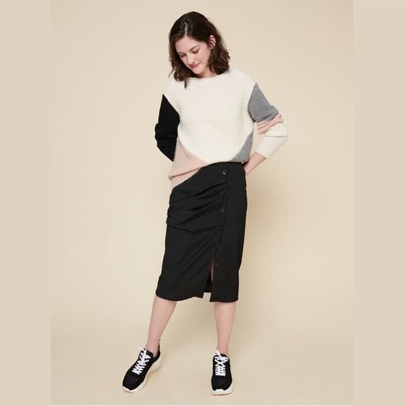 Acoté Ecru Multicolor Colorblock Alpaca Crewneck Pullover Sweater Sz 1 NWT $198 - Picture 4 of 13